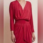 Revolve Krisa  Red Drape Skirt Surplice mini Dress NWT small Photo 0