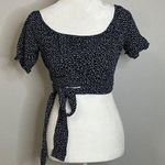 Hollister Cropped Wrap Blouse Navy/White Scattered Polka Dot Size Small Photo 0