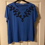 ZARA women’s blue cap sleeve embroidered top, size large Photo 0