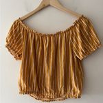 American Eagle Yellow and White Strip Off The Shoulder Flowy Blouse Top Photo 2