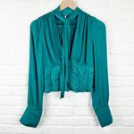 Free People Meet Me There Button Down Green Balsam Ruched Emerald Satin XS Photo 1