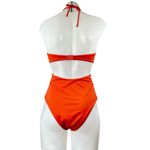 ZARA  Coral Sleeveless Halter Cutout Bandeau Ornament One Piece Swimsuit Size S Photo 1