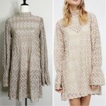 Free People  Simone Crochet Lace Neutral Combo Bell Sleeves Dress, Sz Small Photo 1