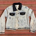 VINTAGE LIGHT WASH BLACK VELVET TRIM DENIM JACKET JEAN TRUCKER White Photo 0