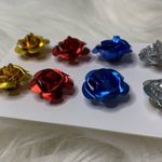 4 Large Metallic Rose Metal Stud Earrings Flawed Gold Photo 3