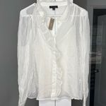 J.Crew NWT  Ruffle Button-up Shirt Crinkle Chiffon White Cream Photo 1