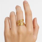 Gold Feather Wrap Ring – Adjustable 18K Plated Stainless Steel Photo 1