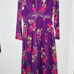 Mac Duggal  Purple Floral Georgette Plunging Neckline High Slit Gown Size 8 Photo 14