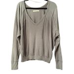We The Free Gray Waffle Knit V Neck Long Sleeve Oversized Top Size S Photo 1