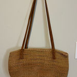 Vintage Handmade Woven Sisal Market Tote Bag with Leather Handles Brown Photo 0