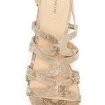 Lands' End Womens Sandals Size 11 11B Canvas Georgina Low Wedge Gold Animal Photo 1