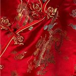 Vintage satin top Gold Dragon Bird print embroidered Red shirt 38/ XS Photo 2