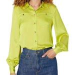 Trina Turk  Women's Silk Blend Button Down Blouse, Laguardia Lime, Size XL, NWT Photo 0