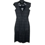 Club Monaco Black & Silver Metallic Sheath Dress Size 4 Square neckline Tailored Photo 2