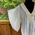 Calypso St. Barth  White Gauzy Beaded Boho Blouse Size M Photo 5