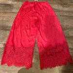 French Connection Size S Wide Leg Satin Sleep Pants Hot Pink Lace Trim Coquette Photo 6