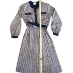 Vintage Hal Hardin Long Sleeve Navy & White Pleated Dress W/ Belt & Gold Buttons Blue Size 14 Photo 10