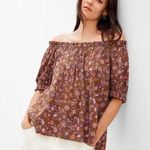 Gap New  block print blouse ruffle off shoulder scoop neck top short puff sleeve Photo 0