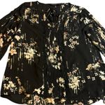 White House | Black Market  Pleated Tie Front Blouse in Black and Cream Photo 0