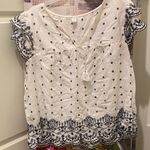 Old Navy White and Navy Embroidered Blouse Photo 1