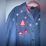 Ms. Lee Women Denim Long Sleeve Shirt Embroidered snowman Christmas tree size xl Blue Photo 6