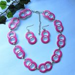 Pretty in Pink Silver and Pink Link Necklace Earrings Set Photo 3
