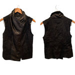 Vince Asymmetric Leather Linen-Blend Vest (M) Photo 3