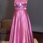 Women’s Pink Cross Halter Neck Full Length Satin Prom Party Dress Corset Size 10 Photo 0