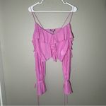 ZARA NEW  pink ruffled & pleated cold shoulder cropped blouse women’s size medium Photo 5