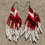 Vintage Native American Red White Arrow Bead Fringe Women’s Earrings Sz 4” Photo 0