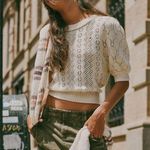 Free People Ethereal Dainty Pointelle Open Knit Pullover Sweater Ivory Medium Photo 1