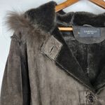 Damselle New York Womens Jacket XL Brown Leather Genuine Fur Trim Hooded Photo 4