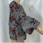 Alfani  Houndstooth Floral‎ Blazer Bubble Balloon Sleeve Metallic Accent Jacket L Photo 4