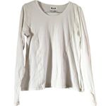 Flax  Long Sleeve Shirt Layering Round Neck Pullover Plain Cotton White Small Photo 0