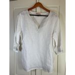 Saint Tropez West Saint Tropez‎ West White 100% Linen Silver Embroidered Tunic Top Size Large Photo 2