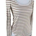 Free People  Hard Candy Cream & Brown Striped Crochet Long Sleeve Shirt XS Photo 0