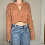 Y2K Preppy Aero Tan Orange Zip Up Crochet Sweater Size Large Brown Photo 2