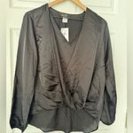Renee C . Women’s V neck black satin blouse top Size M NWT Photo 0