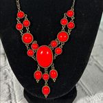 Elegant Red Statement Necklace Teardrop 19” Photo 1