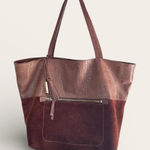 Joie  Chocolate Brown Suede & Crocodile Leather Double Handle Tote Photo 0