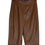 ZARA  Faux Leather Hi Elastic Waist Skinny Ankle Crop Pants Raw Hem XS Brown Photo 1