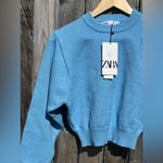 ZARA  Women's Soft Bright Blue Knit Cropped Sweater NWT Photo 5