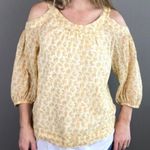 Anthropologie Meadow Rue cold shoulder bubble sleeves cotton yellow top Size 8 Photo 0