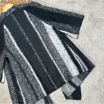 Chico's Chico’s Emma Striped Cardigan Wool Blend Cozy Black & Gray Draped Open-Front Photo 9