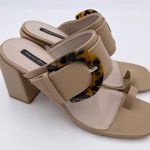 French Connection Tan Nude Slide Sandal Chunky Heel Tortoise Shell Buckle Size 9 Photo 1