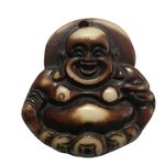 Japanese Laughing Wooden Buddha Pendant Photo 0