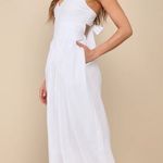 Lulus  Strolling Sicily White Pleated Backless Midi Dress Pockets Open Back Sz L Photo 0