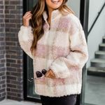 Pink Lily A Round of Applause Plaid Sherpa Pink Pullover Photo 1