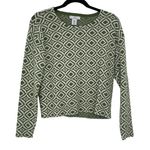 Halston Heritage HALSTON Women's Green White Geometric Diamond Pattern Pullover Sweater XS‎ Photo 0