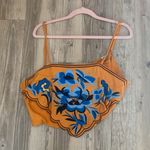 Angel Biba  mustard yellow crop top blue embroidered flower size Large woman’s Photo 1